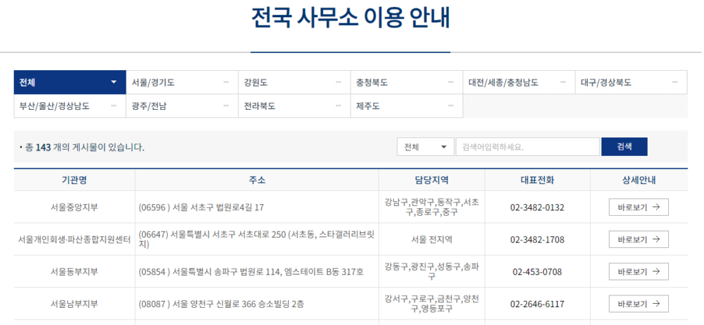 개인회생 파산 면접 방문 상담 대한법률구조공단 주소 전화번호