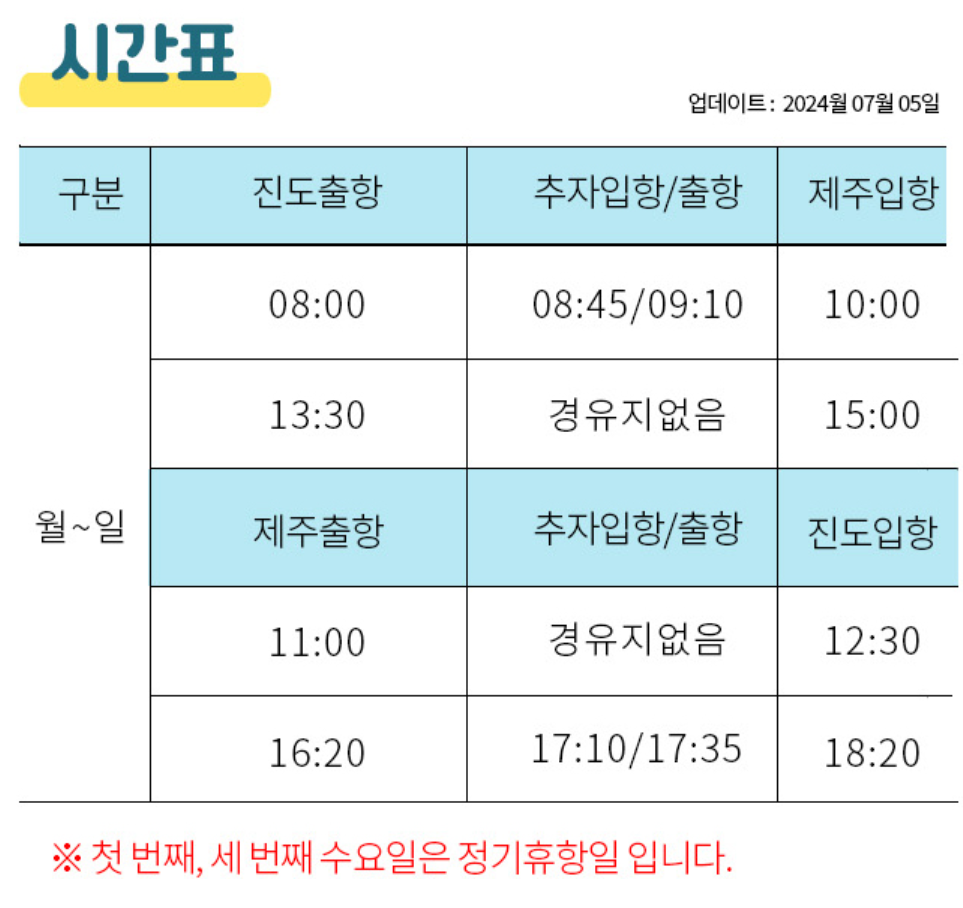 진도-제주도 산타모니카호 시간표 이미지